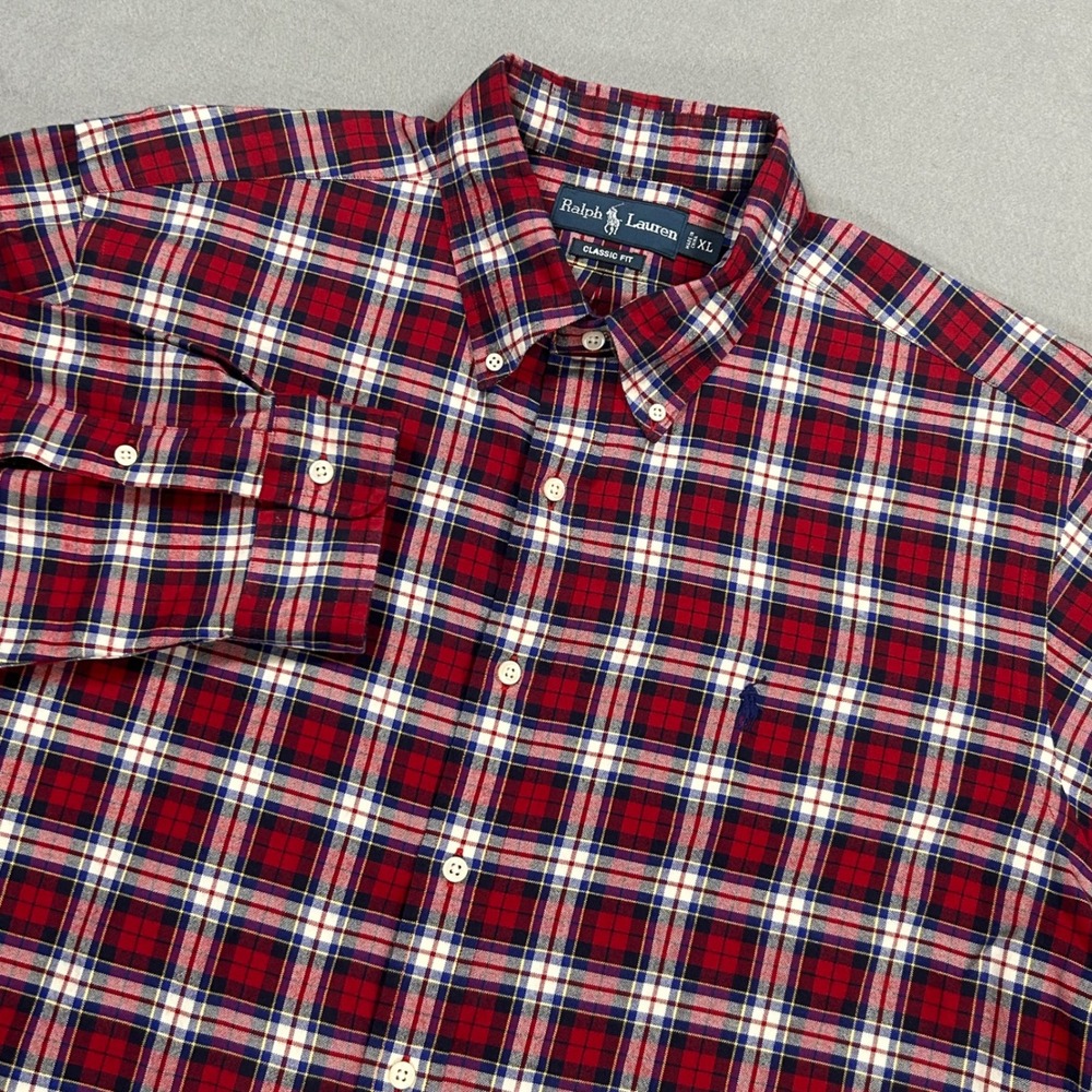 Ralph Lauren Mens XL Classic Fit Red Plaid Button Down Shirt Long Sleeve Pony